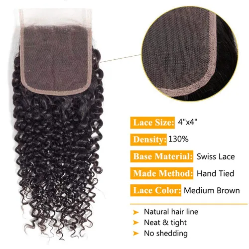 Vista 3 de Cabello humano rizado, brasileño 100% virgen, sin procesar, mechones con broche frontal, extensiones de pelo/extensión de cola de caballo, paquete