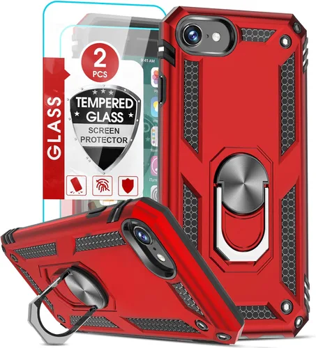Vista 10 de LeYi Funda para iPhone SE con 2 protectores de pantalla de vidrio templado, funda de grado militar con soporte de anillo magnético para iPhone SE