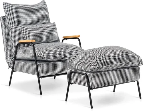 Vista 13 de MCombo Silla reclinable Accent con otomana, sillón de tela moderno, sofá cama tapizado para sala de estar y dormitorio, espacio pequeño 4055