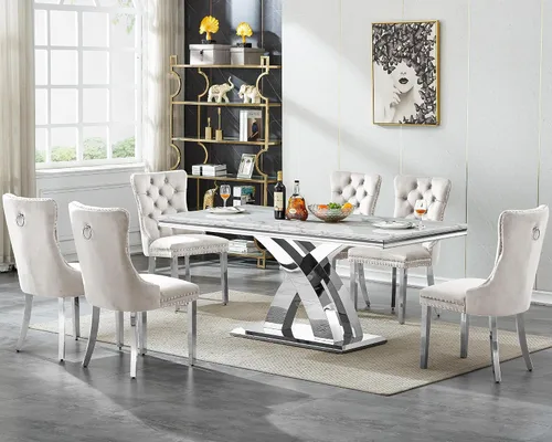 Vista 20 de Juego de mesa de comedor de 5 piezas para 4, mesa de cocina de mármol negro de 68 pulgadas con 4 sillas beige, mesa de comedor rectangular moderna