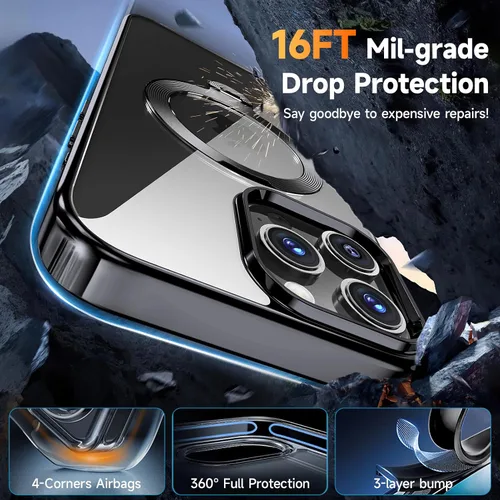 Vista 5 de [Protección Tri-Shield] Funda para iPhone 13 Pro con soporte giratorio de 360° compatible con MagSafe [anillo magnético de CD)