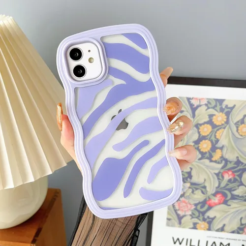 Vista 8 de DEFBSC Compatible con iPhone 11, bonita funda protectora con forma de marco de onda rizada, diseño artístico de parachoques para teléfono