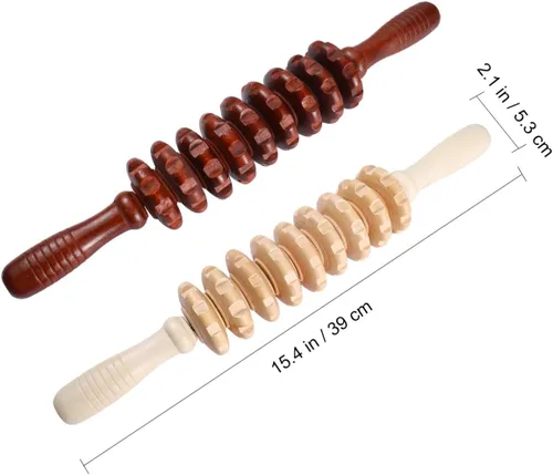 Vista 9 de Rodillo masajeador de madera, masaje de mano, punto gatillo, masajeador manual de palo muscular