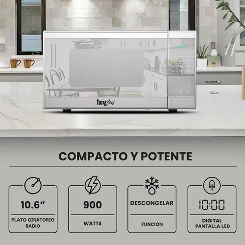 Vista 3 de Total Chef Horno microondas de 0.9 pies cúbicos - Microondas compacto de encimera, pequeño electrodoméstico de cocina de acero inoxidable con toque
