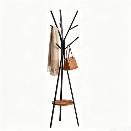 Vista 9 de HOME BI Perchero para sombreros, soporte de metal para sombreros, con 9 ganchos para ropa, sombreros y bufandas, color negro, 17.72 pulgadas