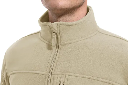 Vista 3 de CRYSULLY Chaqueta de forro polar táctica con cremallera completa para hombre, abrigo de invierno con múltiples bolsillos