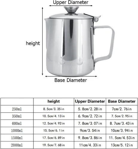 Vista 9 de Taza de café de acero inoxidable, jarra de espuma de leche con tapa para café con leche, jarra de espuma de leche de 11.8 fl oz, jarra de espuma