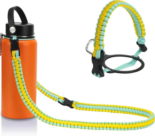 Vista 18 de Wongeto - Porta Mango de Cuerda Paracord con Correa de Hombro, Compatible con Botellas de Agua de Boca Ancha Hydro Flask