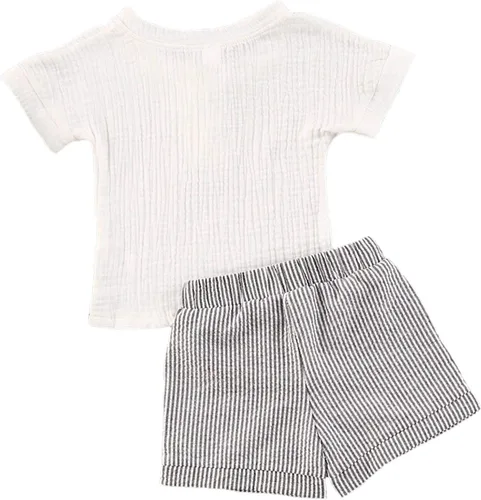 Vista 40 de fhutpw Conjunto de 2 piezas de ropa de verano para bebés, camiseta de manga corta, cintura elástica, pantalones cortos para niños pequeños