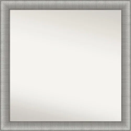 Vista 172 de Amanti Art Espejo de baño plateado para sobre el fregadero, 28 x 37 pulgadas, elegante espejo rectangular de peltre cepillado, marco de madera