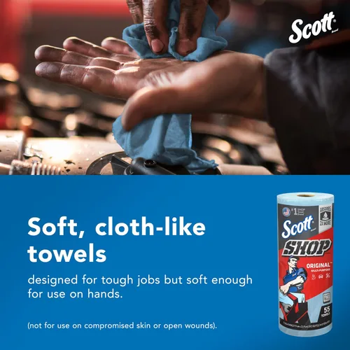 Vista 7 de Scott Original (75130) - Toallas para taller, azules, 1 rollo por paquete, 30 paquetes por caja