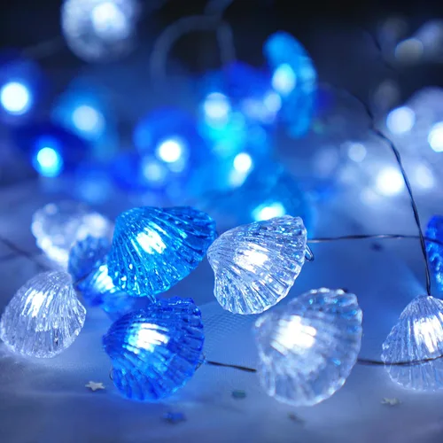 Vista 9 de Conchas marinas naturales, guirnalda de luces de 40 LED, decoración de playa, USB, con 8 modos, control remoto, impermeables, luces de hadas