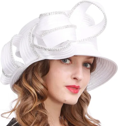 Vista 6 de VECRY Sombrero elegante para mujer, fiesta de té, iglesia, bautizo, boda, derby Albaricoque