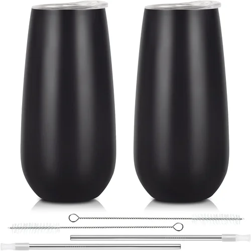 Vista 19 de Paquete de 2 vasos de champán sin tallo, vaso de flauta aislado de 6 onzas, vasos irrompibles de doble aislamiento para amigos, cumpleaños, Navidad