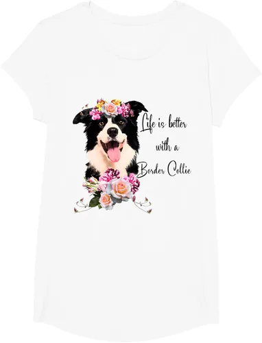 Vista 26 de Life is Better With a Border Collie - Camiseta de perro lindo con flores, gris, S Gris Oscuro