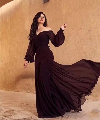 Vista 5 de Long Sleeve Mermaid Chiffon Bridesmaid Dresses 2023 for Wedding Guest Sexy Tight Formal Evening Gown