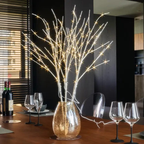 Vista 8 de Birchlitland - Ramas iluminadas para jarrón de 32 pulgadas de alto, 150 luces LED, enchufe, ramas artificiales de sauce marrón con temporizador