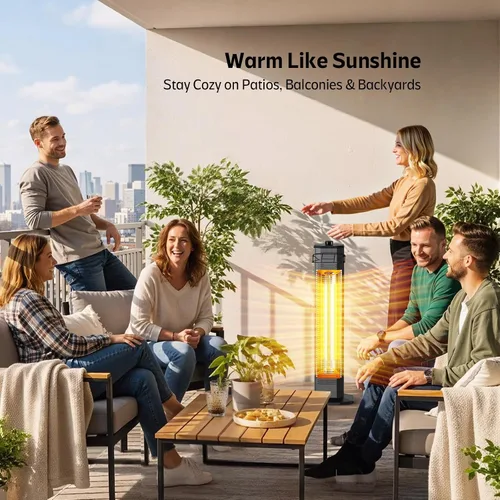 Vista 3 de Calentador eléctrico para patio al aire libre, calentador de torre infrarrojo de 34 pulgadas de 1500 W con calentamiento instantáneo, protección