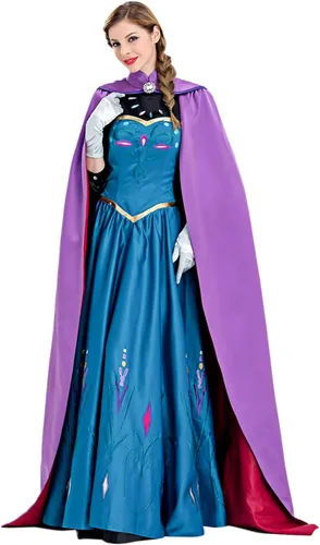 Vista 6 de Angelaicos Disfraz de reina de nieve para mujer, disfraz de cosplay con reloj