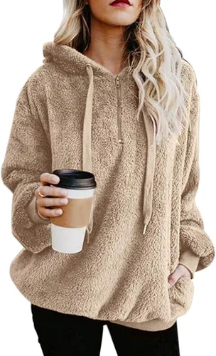 Vista 86 de Century Star Sudadera deportiva mullida de vellón con capucha para mujer de talla extragrande con bolsillos