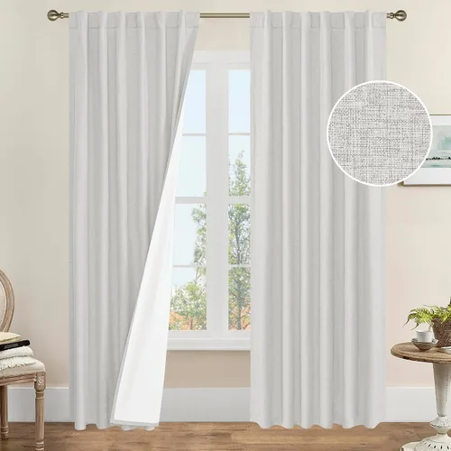 Vista 33 de LAMIT Cortinas opacas cortas de lino de 30 pulgadas para ventanas de cocina sobre el fregadero, cortinas de café texturizadas de lino marfil