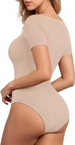 Vista 29 de MANGOPOP - Body de manga corta con cuello cuadrado para mujer