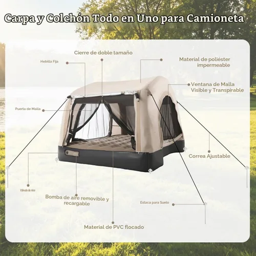 Vista 4 de Tienda inflable para cama de camión y colchón de aire con bomba
