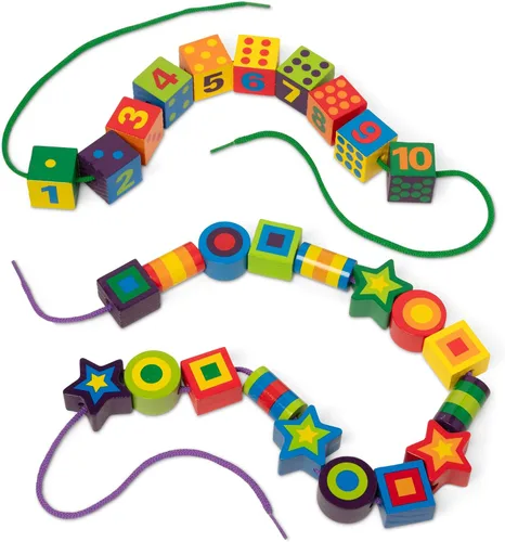 Vista 3 de Cuentas de madera para enlazar Melissa & Doug, actividad educativa con 27 mostacillas y 2 cintas