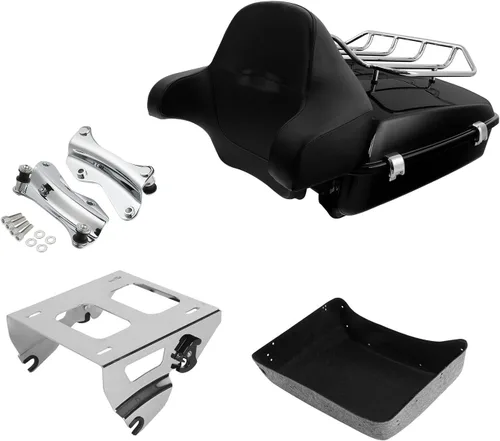 Vista 26 de TCT-MOTORPARTS Paquete de viaje picado, maletero, almohadilla de respaldo, estante de montaje individual negro para modelos Harley Touring Road King