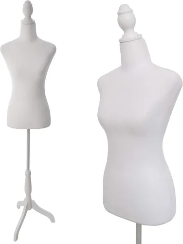 Vista 9 de Maniquí de torso femenino con soporte de trípode ajustable para exhibición de vestidos y joyas (beige)