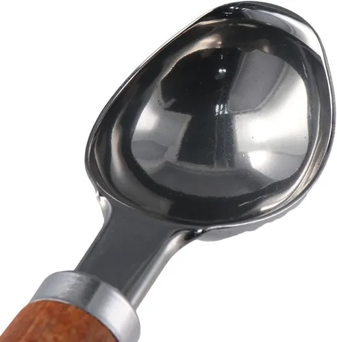 Vista 6 de Cuchara de helado de acero inoxidable con mango de madera, cuchara de hielo de metal para congelador, cuchara de galletas de café, accesorios