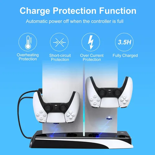 Vista 6 de Cooling Station with RGB for PS5,LANCUBE Stand with Cooling Fan and Controller Charger, Vertical Stand for PS5 Console with Headset Holder,for