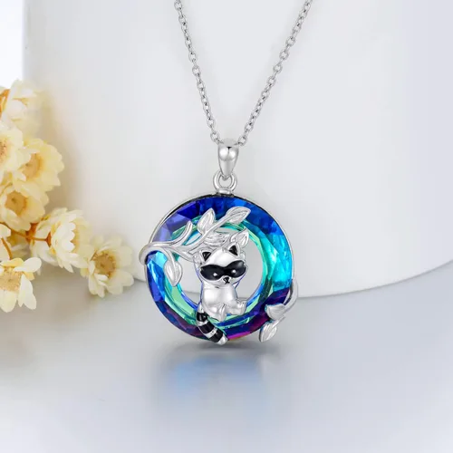 Vista 3 de LONAGO Collar de mapache con cristal azul de Australia, collar con colgante de mapache de plata de ley, regalo para mujer, Plata esterlina, Circonia