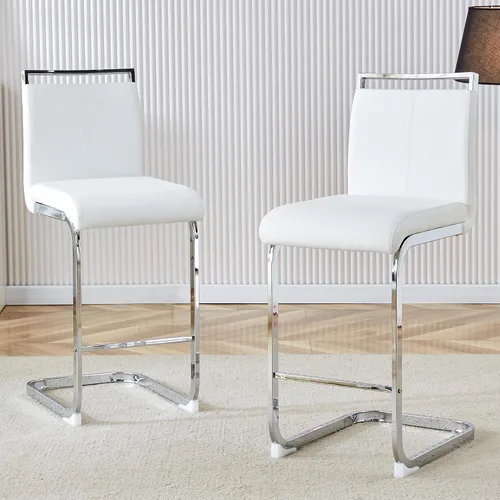 Vista 25 de gopop Juego de 2 taburetes de bar de altura de mostrador con respaldo, taburetes de cocina de cuero sintético negro con patas de metal recubierto