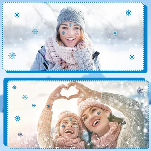 Vista 6 de 240 tatuajes temporales de copo de nieve de invierno para niños, tatuajes temporales de copos de nieve azules y plateados, accesorios de ropa