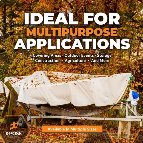 Vista 6 de Lona protectora Xpose Safety multiusos, de poliéster blanco, resistente, resistente al agua, resistente a la intemperie, resistente a rasguños