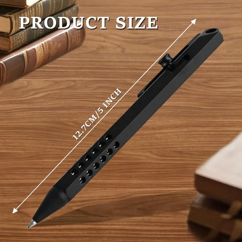 Vista 3 de SMOOTHERPRO Bolígrafo de acción de perno de titanio de 6 bordes, bolígrafo hexagonal EDC con 2 repuestos, diseño hueco ligero para escritura Negro