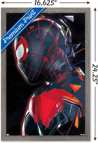 Vista 3 de Trends International Marvel's Spider-Man: Miles Morales - Póster de pared de perfil, 14.725 x 22.375 pulgadas, versión enmarcada de madera de granero