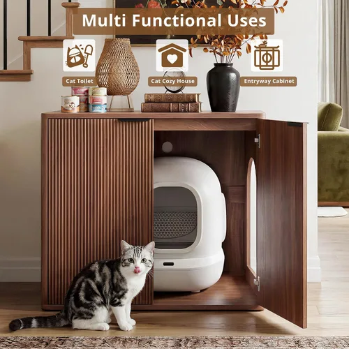 Vista 7 de IRONCK 33.4" Tall Cat Litter Box Enclosure for Automatic Boxes. Walnut