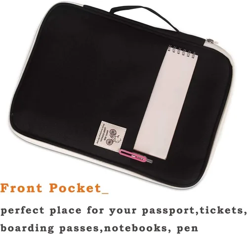 Vista 3 de JAKAGO Cartera de viaje A4 Organizador de documentos multifuncional Estuche con cremallera para suministros de oficina (negro)