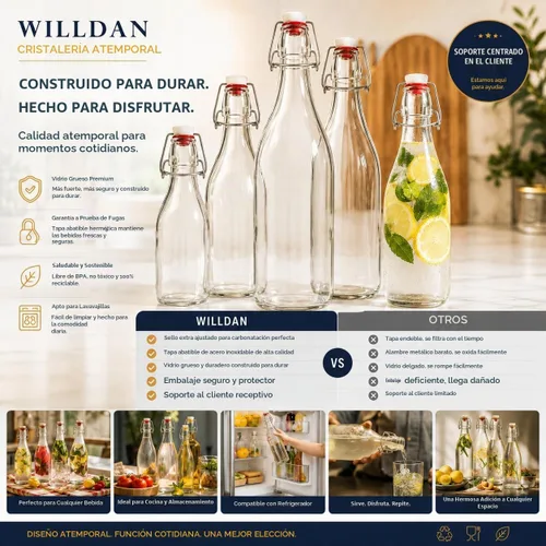 Vista 7 de Botellas de vidrio con tapa abatible [1 litro / 33 onzas líquidas] [Paquete de 4] - Botellas de coquito con tapa abatible para kombucha