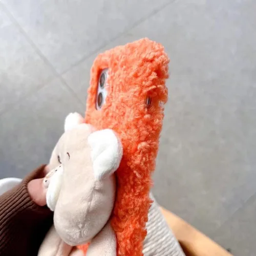 Vista 6 de Bonita funda de oso de felpa compatible con Samsung Galaxy S10, funda mullida 3D adorable oso suave de poliuretano termoplástico para manos y pies