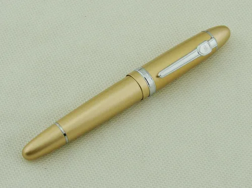 Vista 2 de Lanxivi Jinhao 159 - Pluma estilográfica color champán con ribete plateado y estuche