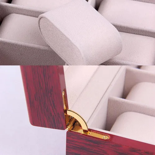Vista 7 de Fosinz Caja de madera para relojes, 10 ranuras para hombres y mujeres, caja de colección superior de cristal, organizador de almacenamiento