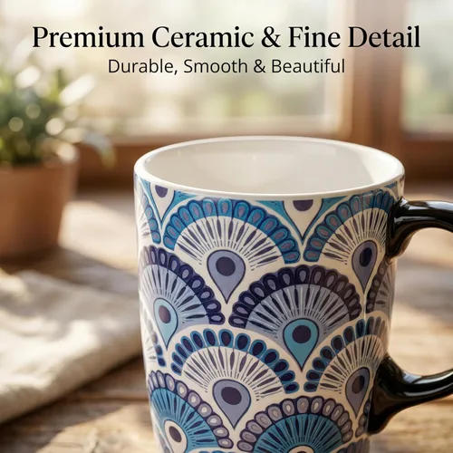 Vista 8 de Topadorn Taza de viaje de porcelana para café y té en color azul, taza de café de cerámica, 48 cl, en caja