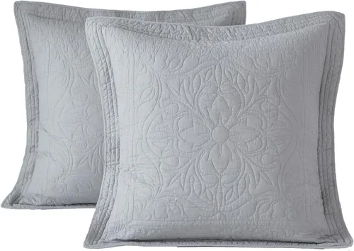 Vista 49 de WINLIFE Funda de almohada acolchada 100% algodón con estampado floral tamaño estándar (azul bebé)