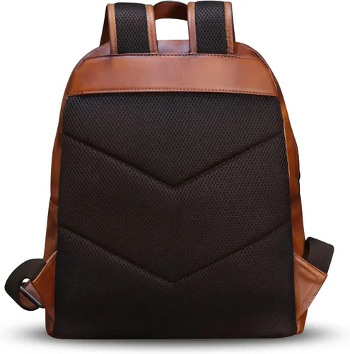 Vista 3 de LRTO Mochila de cuero genuino para mujer, mochila de viaje vintage, casual, mochila universitaria, mochila hecha a mano de piel de vaca (marrón) M