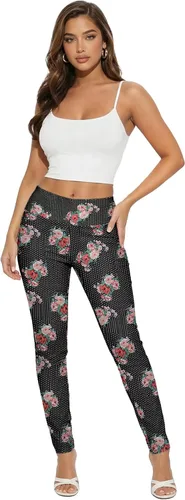 Vista 39 de Hybrid & Company Pantalón elástico súper cómodo con cintura elástica completa, de sarga milenaria 10571-Negro Blanco