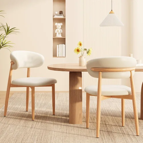 Vista 16 de Juego de 2 sillas de comedor para cocina, tapizadas, modernas, de cuero, original/beige