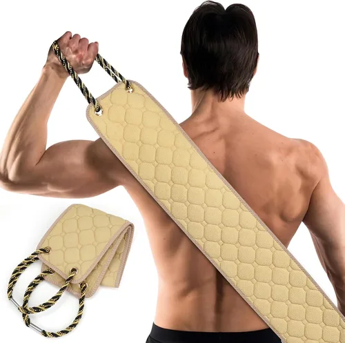 Vista 9 de Exfoliante de espalda con asas, toalla exfoliante de espalda de doble cara de 38.5 pulgadas, toalla exfoliante corporal, paño exfoliante herramienta